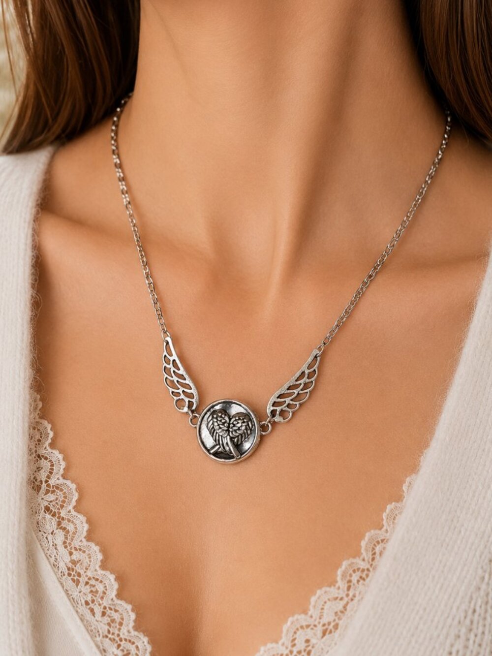 Silver Angel Wing Guardian Angel Snap Necklace Interchangeable Charm